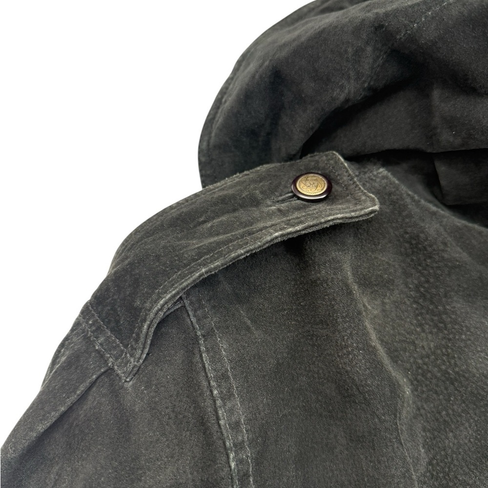 Charles Klein Vintage Leather Leopard Faux Fur Hooded Parka Coat Medium Cinched - Picture 14 of 15
